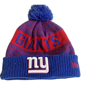 New York Giants NFL football blue red New Era beanie with pom pom Sports Fan